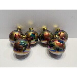 Vintage Aurora Borealis Blown Glass Christmas Ornaments Set 6 Rainbow Gold